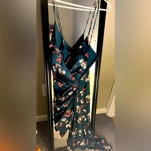 Silk dark green and floral formal dress. Great condition